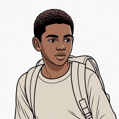 African-American boy with backpack