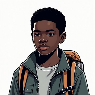 African-American boy with backpack