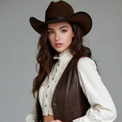 Woman wearing cowboy hat and vest