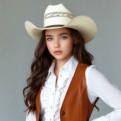 Girl in cowboy hat and vest