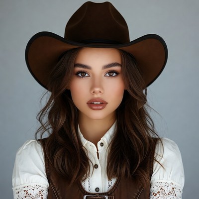 Woman wearing brown cowboy hat