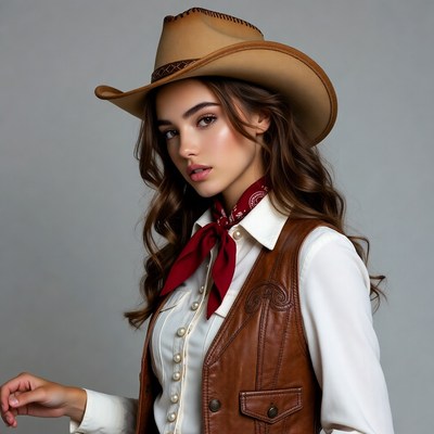 Woman in cowboy hat and vest