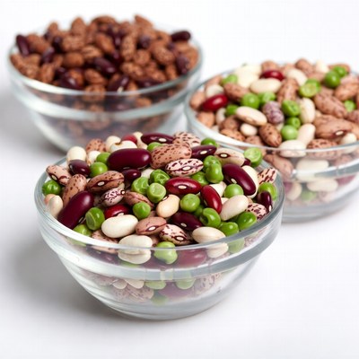 Mixed Colorful Beans in Glass Bowls