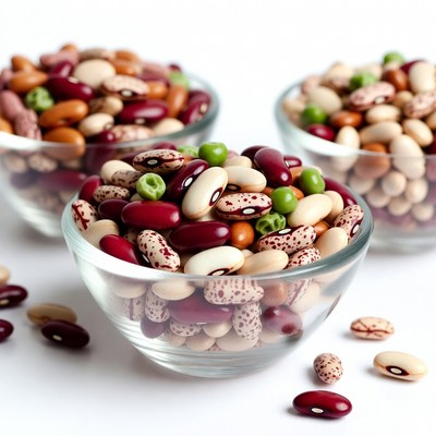 Mixed Colorful Beans in Glass Bowls