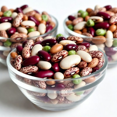 Mixed Beans in Glass Bowls