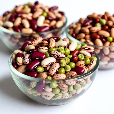 Three Bowls of Colorful Beans