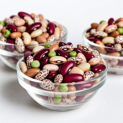 Mixed Beans in Glass Bowls