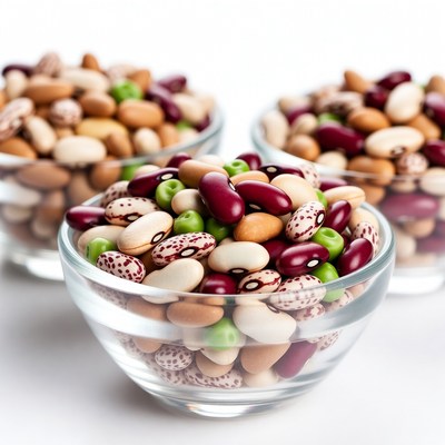 Mixed Colorful Beans in Glass Bowls