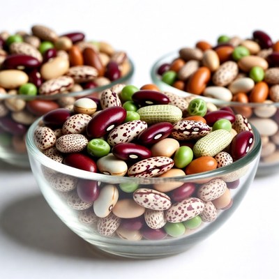 Assorted Beans in Glass Bowls