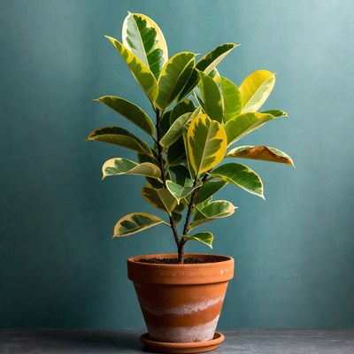 Variegated Ficus Plant in Terracotta Pot