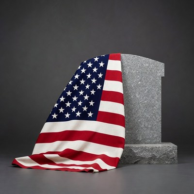 American Flag Draped on Tombstone