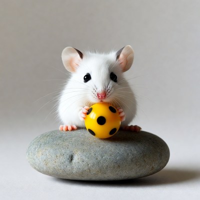 White mouse holding yellow soccer ball