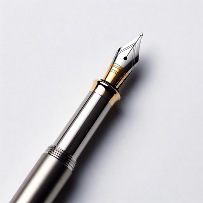 Silver Fountain Pen on White Background