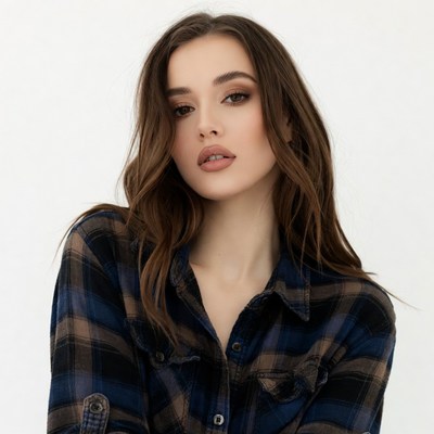 Woman in plaid shirt portrait