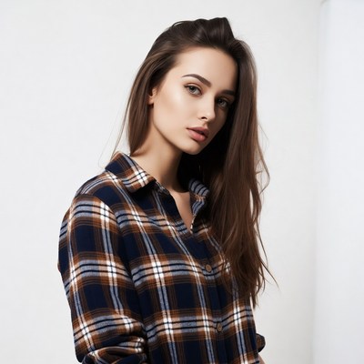 Woman in plaid shirt portrait