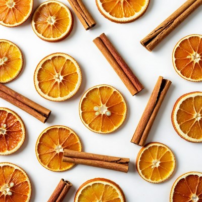 Oranges and Cinnamon Sticks Flat Lay