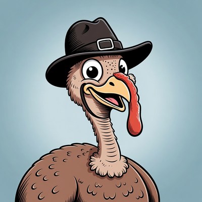 Cartoon Turkey Wearing Cowboy Hat