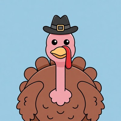 Cartoon Turkey Wearing Black Hat
