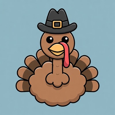 Cartoon Turkey Wearing Pilgrim Hat