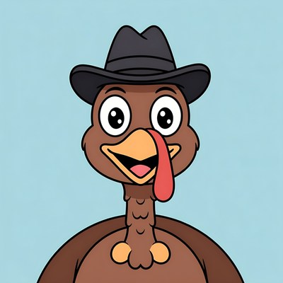 Cartoon Turkey Wearing Cowboy Hat
