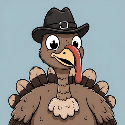 Cartoon Turkey Wearing Black Hat