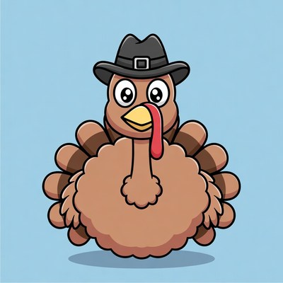 Cartoon Turkey Wearing Black Hat