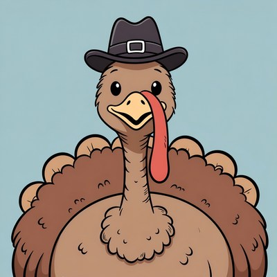 Cartoon Turkey Wearing Pilgrim Hat