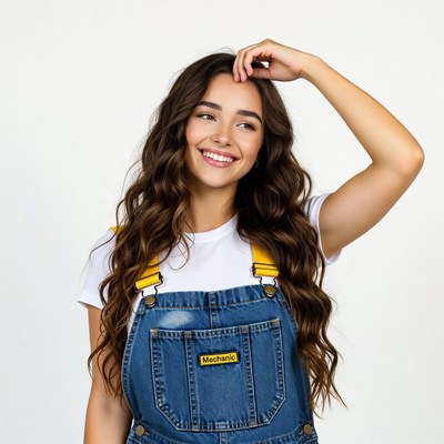 Smiling woman mechanic in overalls