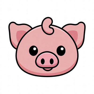 Cute pink pig cartoon face