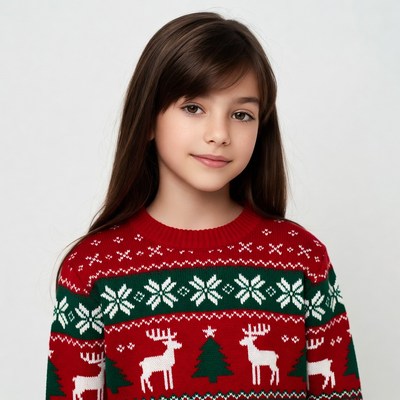 Girl in Christmas reindeer sweater
