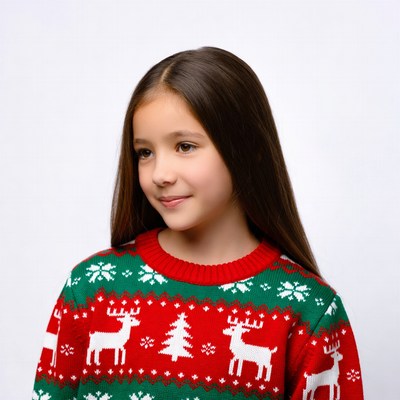 Girl in Christmas reindeer sweater