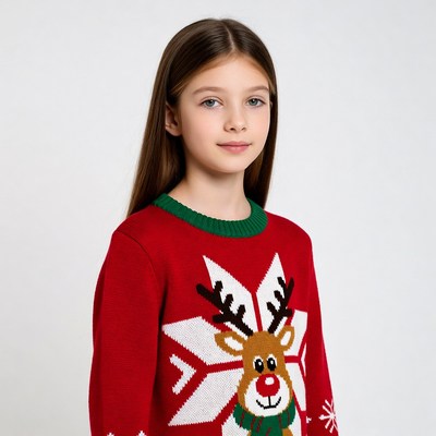 Girl in reindeer Christmas sweater