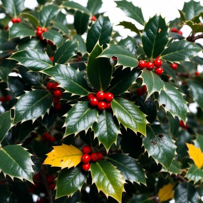 Holly Leaves with Red Berries