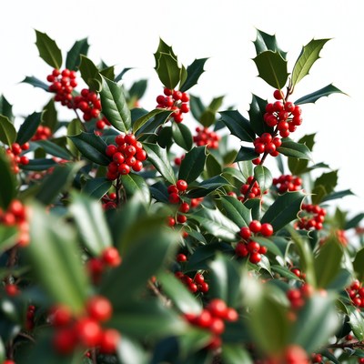 Red Holly Berries and Green Leaves