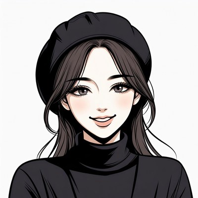 Anime girl wearing black beret