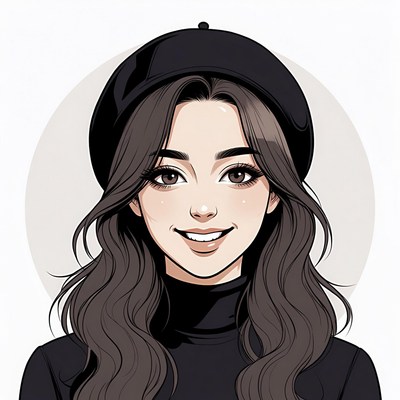 Smiling Asian woman in black beret