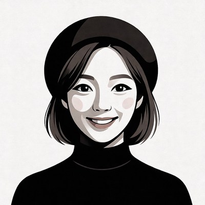 Asian woman smiling in black beret