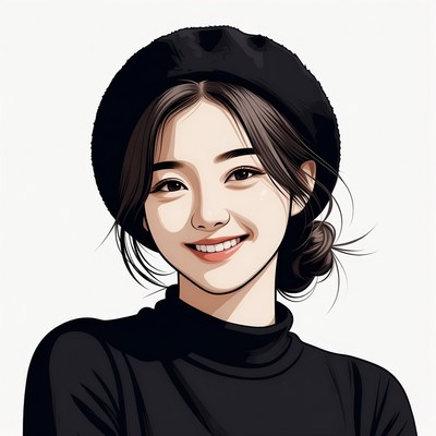 Asian girl in black beret smiling