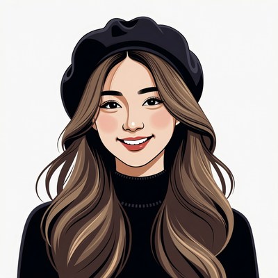 Asian woman in black beret smiling