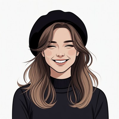 Smiling Woman in Black Beret