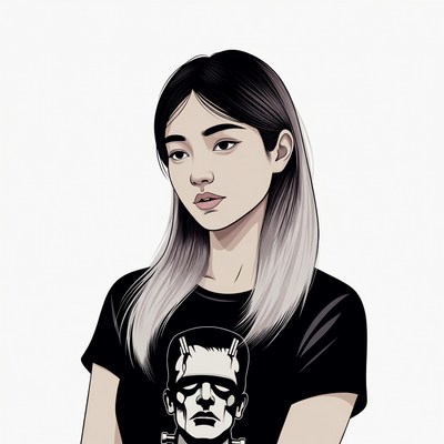 Asian woman in Frankenstein t-shirt