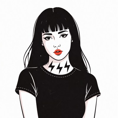Asian woman with bangs and lightning choker