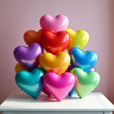 Colorful heart balloons stack