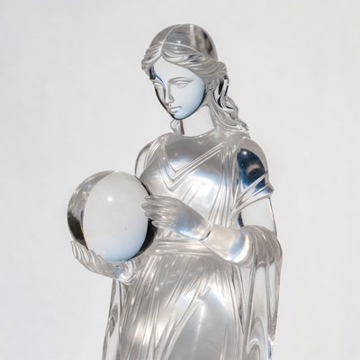 Crystal woman statue holding orb