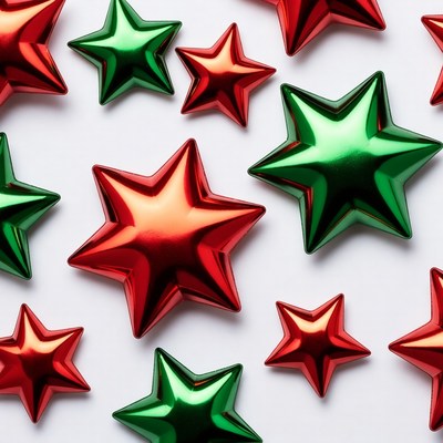 Shiny Red Green Stars on White