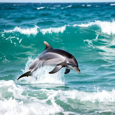 Dolphin jumping from ocean waves
