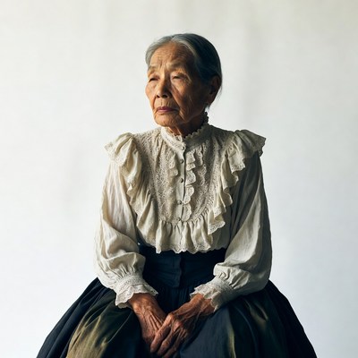 Elderly Asian woman in Victorian dress