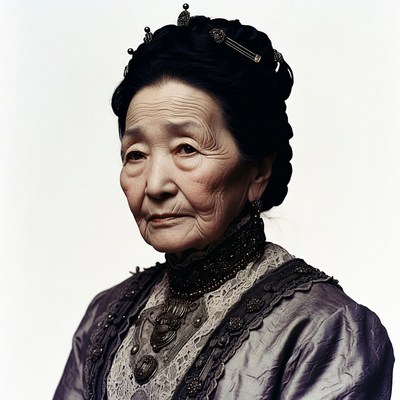 Elderly Asian woman in vintage dress