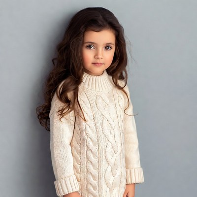 Girl in white cable knit sweater