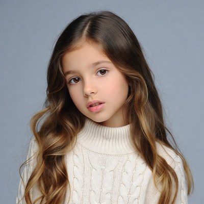 Girl with wavy brown hair in white sweater